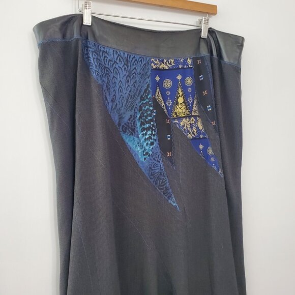 Koos of Course Mixed Media Leather Trim A Line Skirt Size 22W Boho Art To Wear - Picture 2 of 9